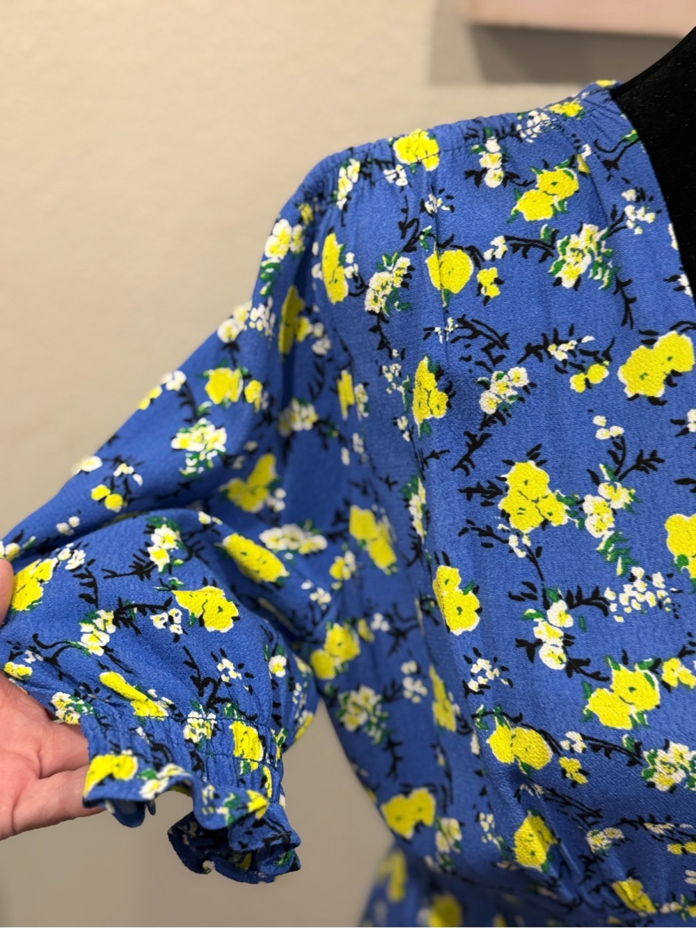 Diane Von Furstenberg Royal Blue  Yellow Floral Wrap Midi Dress